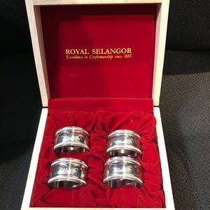 Royal Selangor Pewter Napkin Rings With Dovetail Wooden Box